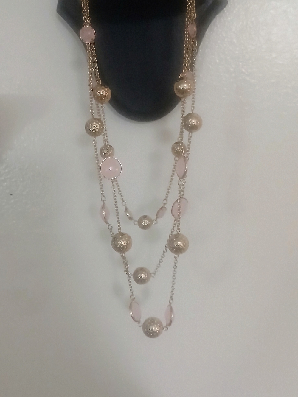 Avon Gold-Tone Layered Necklace with Light Pink Stones